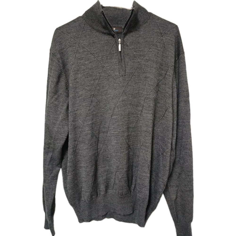 Mens Toscano Sweater XL Gray Merino Wool Blend Pullover 1/4 Zip‎ Lightweight EUC